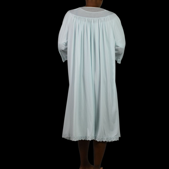 Vintage Shadowline Peignoir Set Blue Powder Chiffon Sheer Nylon Gown Robe XL - Picture 3 of 16